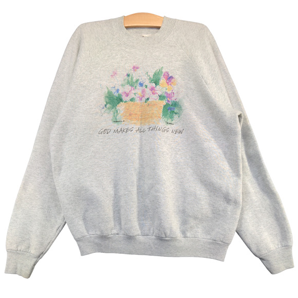 Fruit of The Loom Women's God Makes All Things New Sweatshirt XL Gray Vintage US - Picture 1 of 15